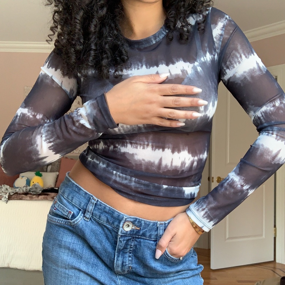 Black and white sheer long sleeve